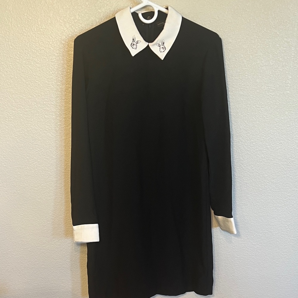Victoria Beckham Black Dress with Embroidered White Collar